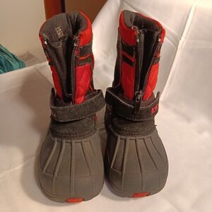 Totes Kids Winter Snow Boots Red Black Leather Zipper 8M